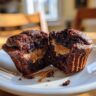 peanut butter stuffed hot fudge cupcake cut 2