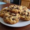 A plate of freshly baked chocolate chip cookies, the most addictive dessert.