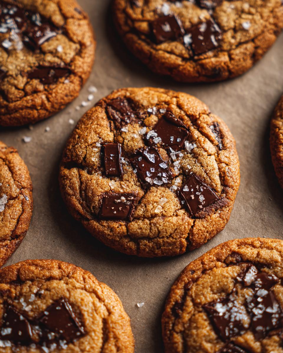 Close-up of freshly baked chocolate chip cookies. These cookies taste like they came from a bakery!
