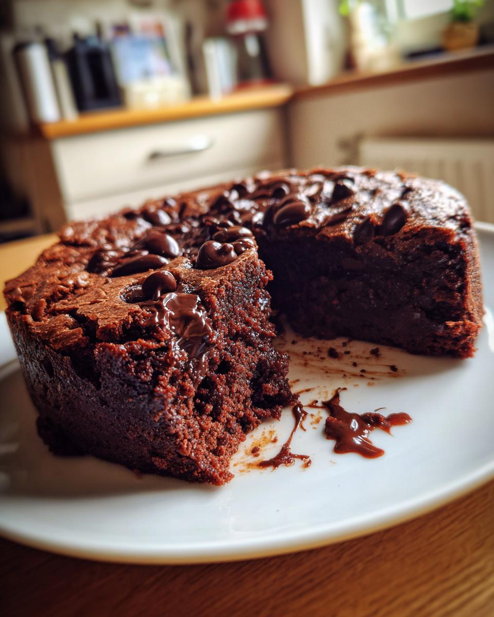 Close-up of a chocolate cake with a slice removed; This Dessert Is Almost Too Good to Share.