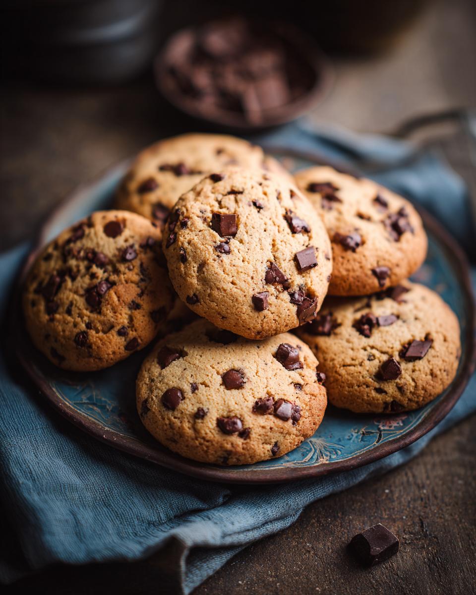 Close-up of a plate of chocolate chip cookies, a dessert that brings back childhood memories.