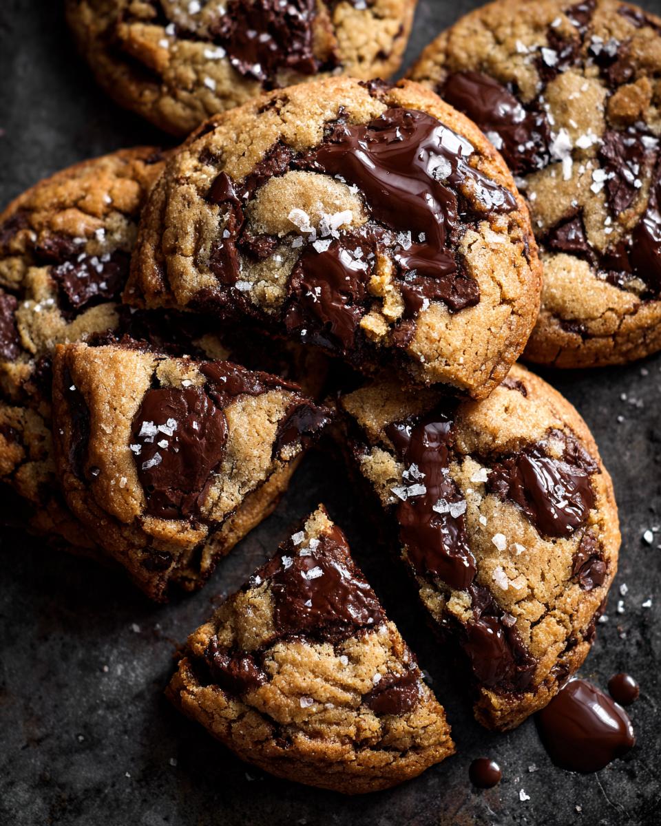 Close-up of delicious chocolate chip cookies, the perfect dessert for family gatherings, with melted chocolate and sea salt.