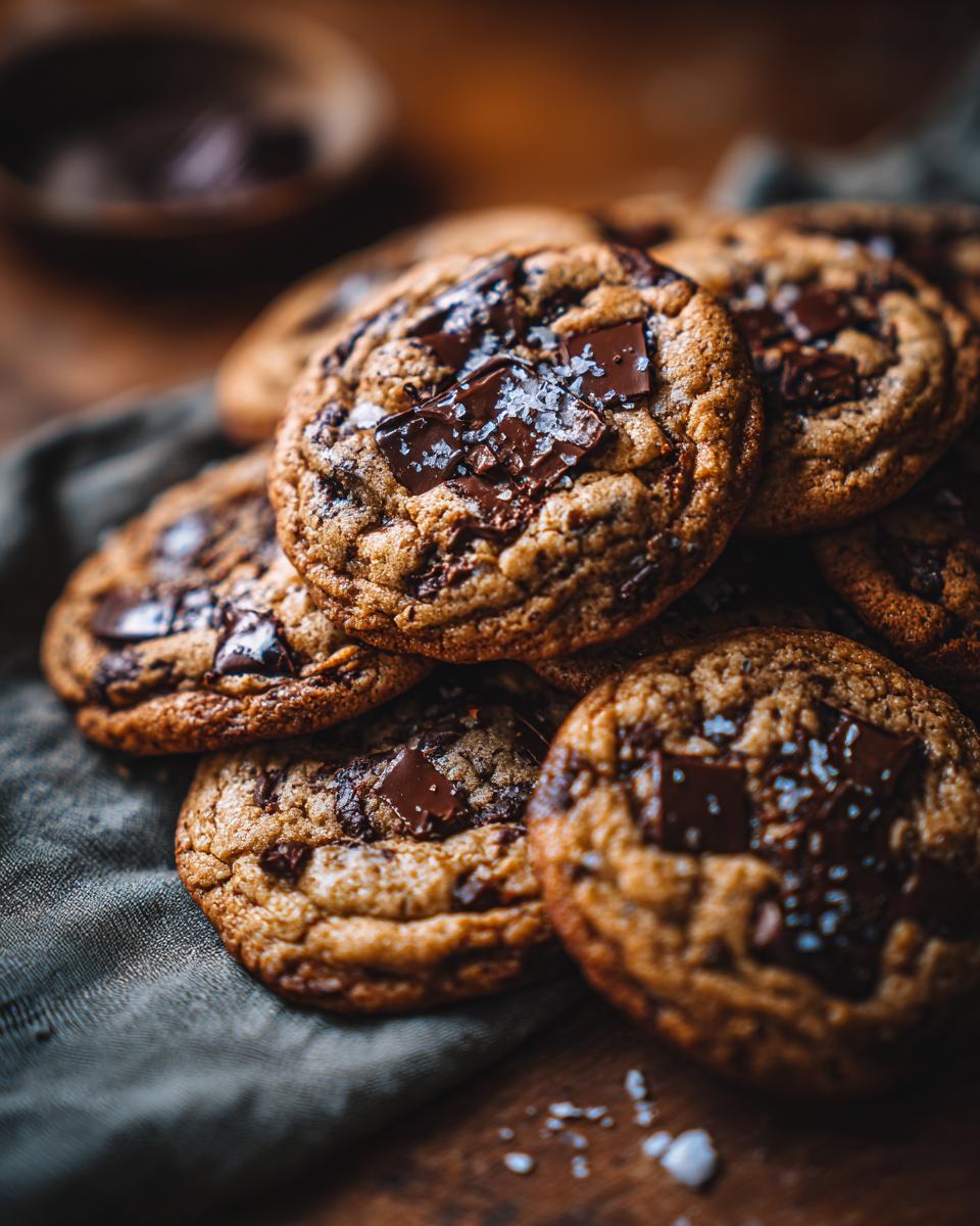 The Sweet Treat: 1 Recipe to Bake & Love! 4 Close-up of a stack of chocolate chip cookies, the sweet treat, with large chocolate chunks and sea salt.