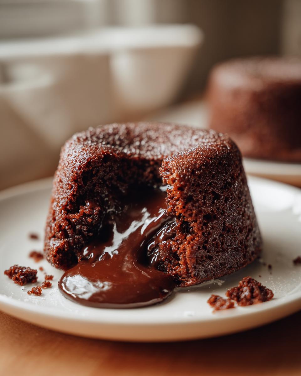 Close-up of a molten chocolate dessert with flowing chocolate ganache, the chocolate dessert that breaks the internet.