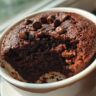 Close-up of a chocolate mug cake, the perfect This Is My Go To Dessert when short on time.