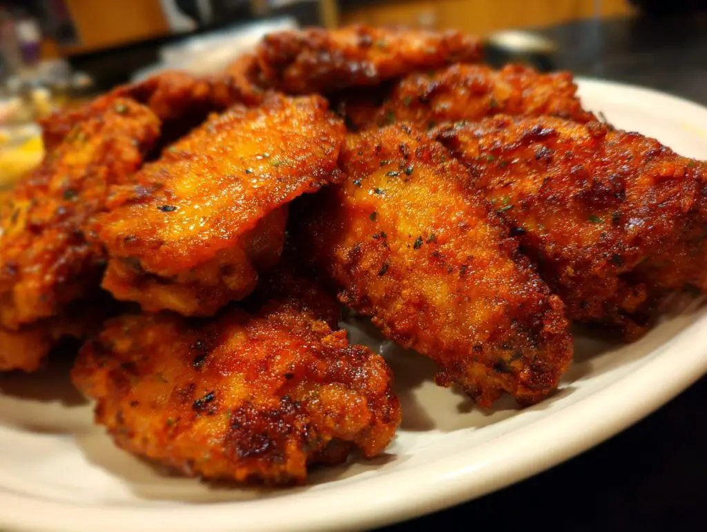 Close-up of a plate of crispy chicken wings, perfect for making the easiest crispy chicken at home.