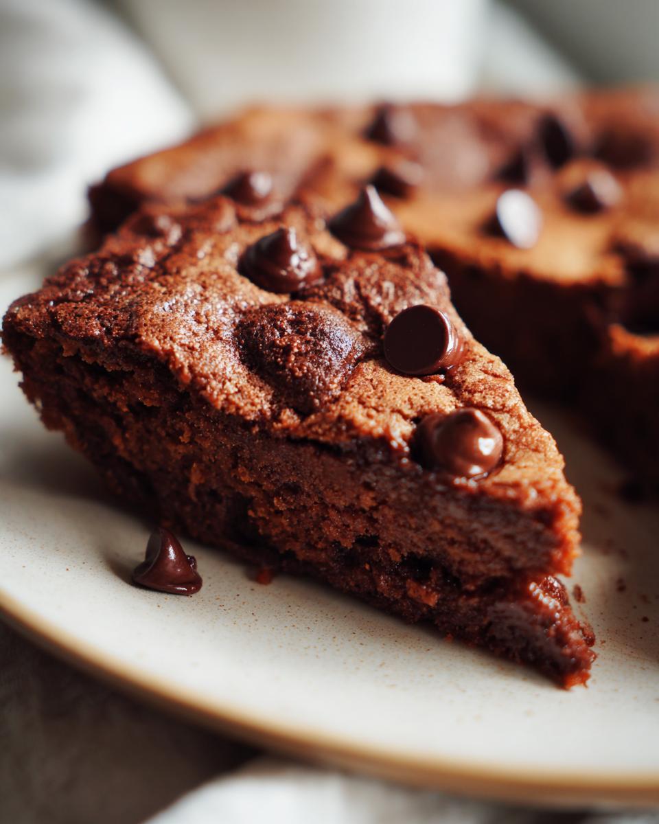 Close-up of a slice of the Dessert That Disappears in Minutes, topped with chocolate chips.