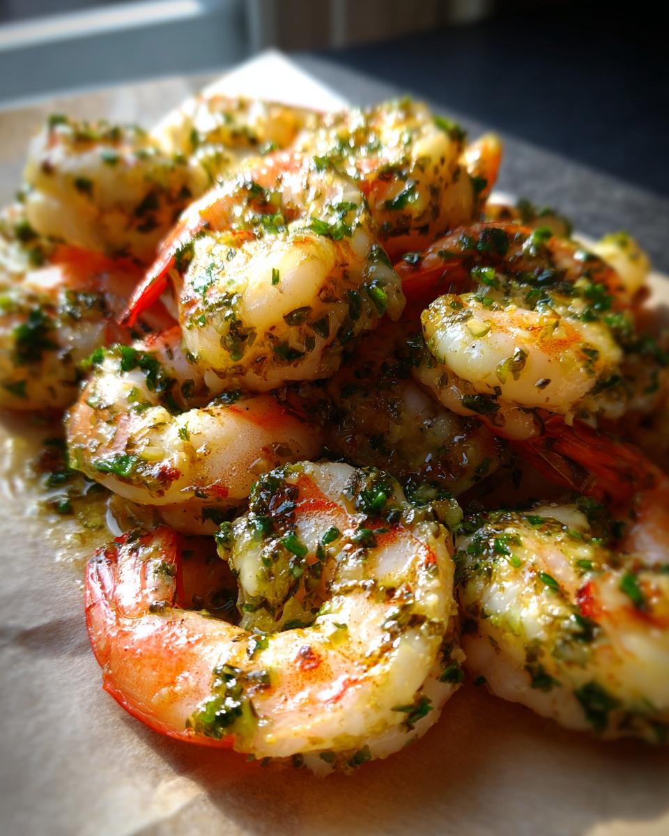 Close-up of cooked shrimp with herbs, showcasing the 'This Takes Minutes but Tastes Fancy' recipe.