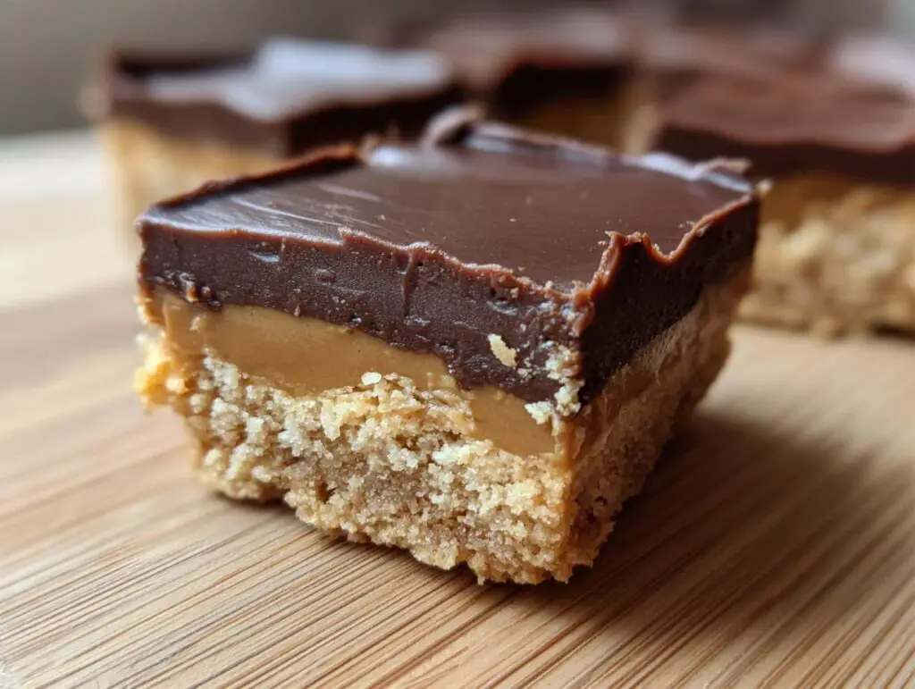 Close-up of a The Lazy Dessert caramel chocolate bar, a treat everyone needs right now.