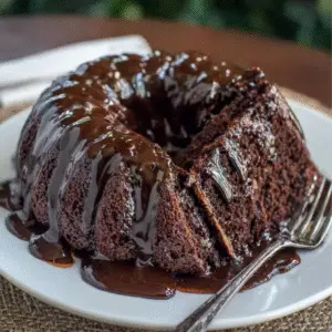 Triple Chocolate Cake with Hot Fudge Sauce