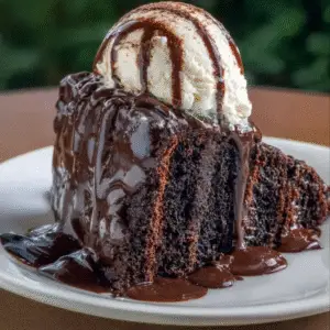 Triple Chocolate Cake with Hot Fudge Sauce