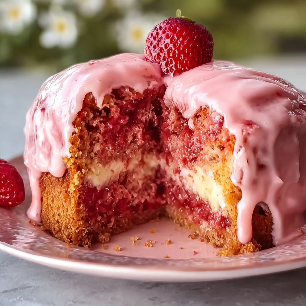 Strawberry Honeybun Cake with Strawberry Cream Icing