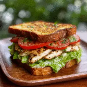 Garlic Butter Lettuce, Tomato & Grilled Chicken Sandwich 3 Garlic Butter Lettuce, Tomato & Grilled Chicken Sandwich
