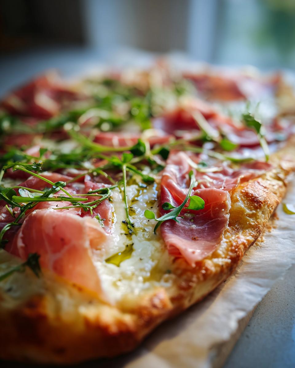 Amazing Prosciutto Pea Shoot Pizza in 35 Min