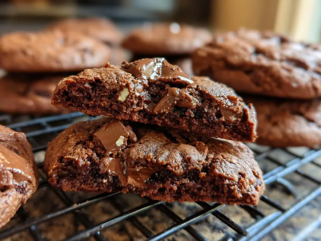 Close-up of soft chocolate Cookies That Get Softer Every Single Day, showing the inside texture and chocolate chunks.