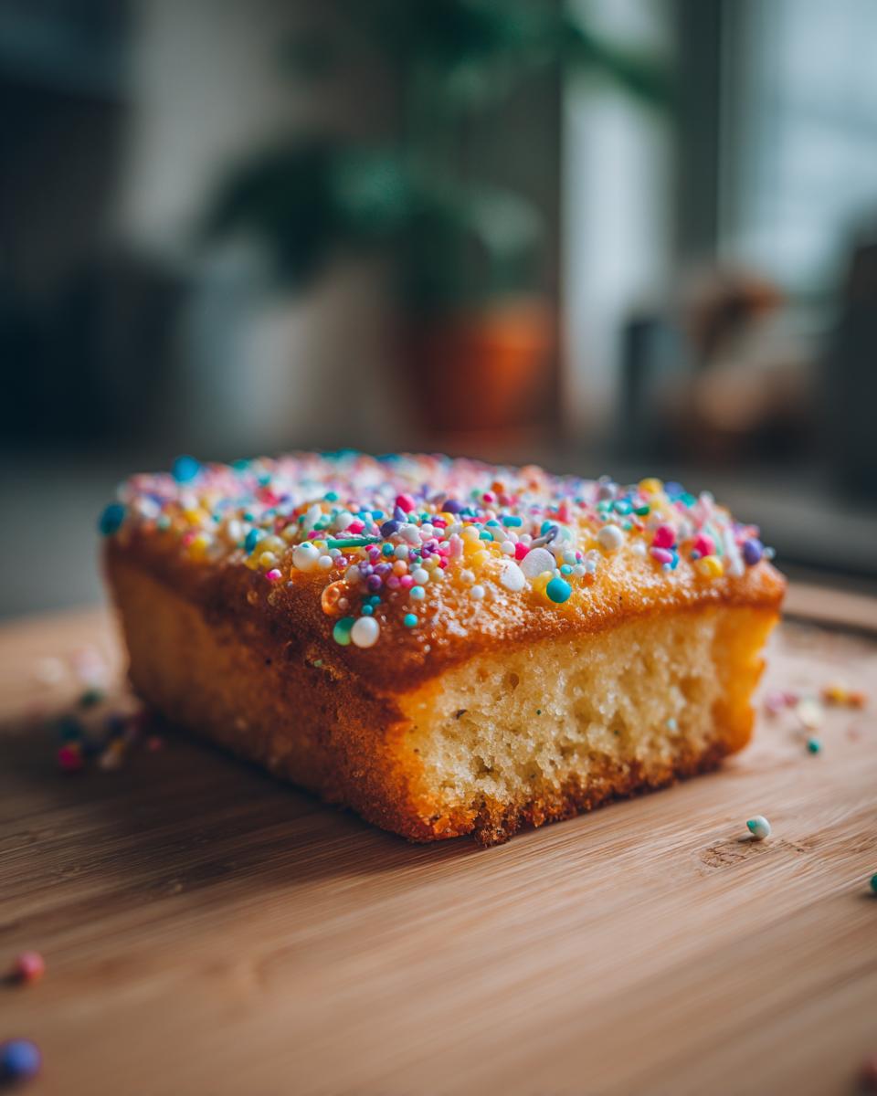 Close-up of a slice of cake with colorful sprinkles, the easiest sweet treat on Facebook.