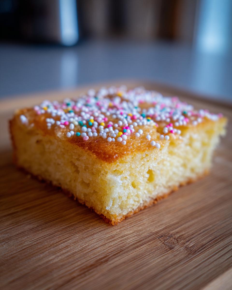 Close-up of a slice of sweet treat with colorful sprinkles, perfect for the easiest sweet treat on Facebook.