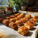 Rows of freshly baked 3-Ingredient Tuna Cat Treats on a baking sheet, ready to be enjoyed.
