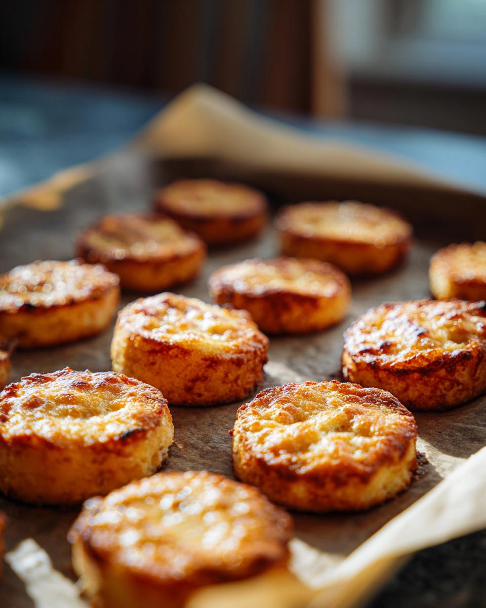 Close-up of freshly baked 3-ingredient tuna cat treats on parchment paper.