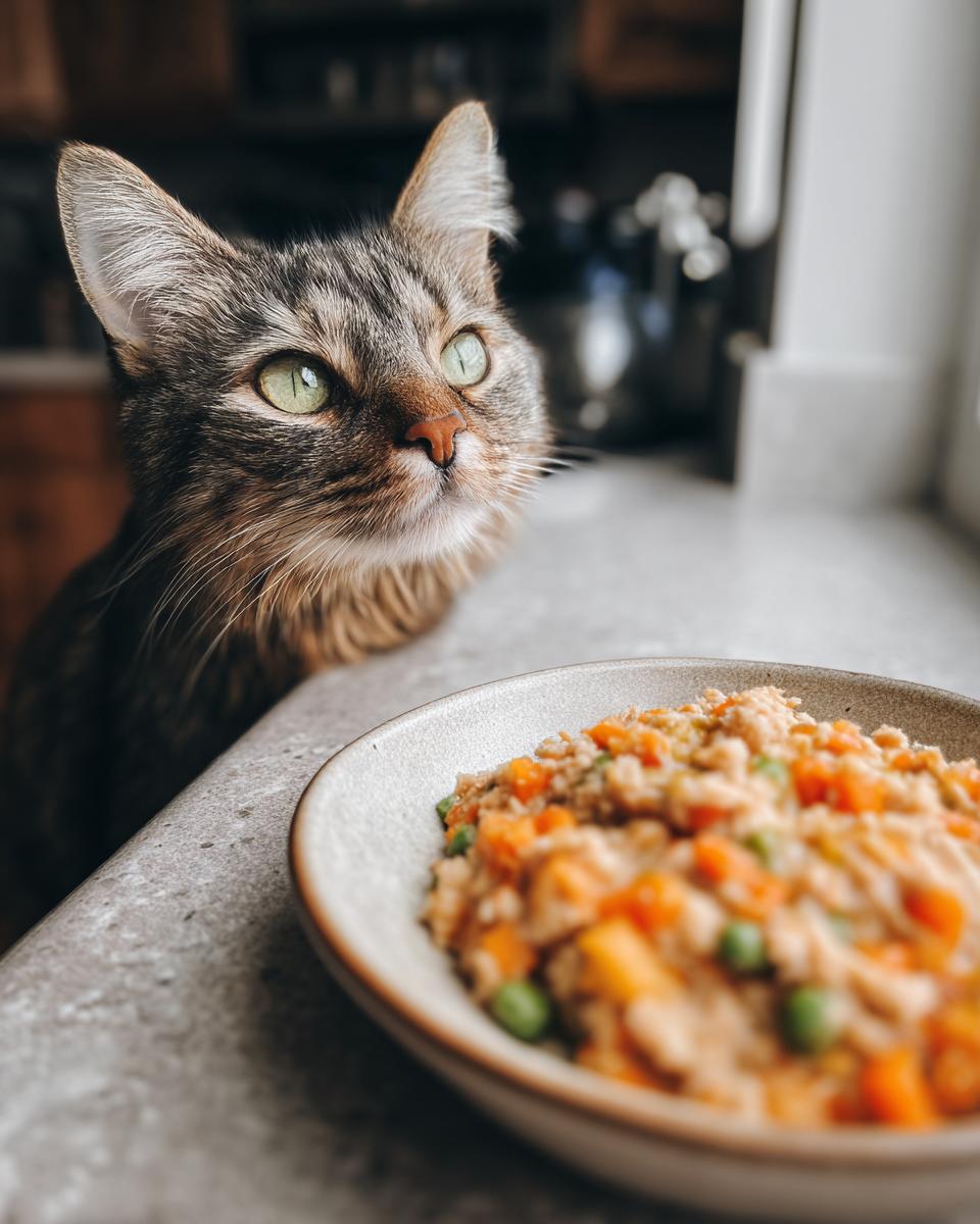 Amazing High-Protein Turkey Cat Food: 1 Hearty Meal 8 A cat looking longingly at a bowl of High-Protein Turkey Cat Food, a healthy meal.