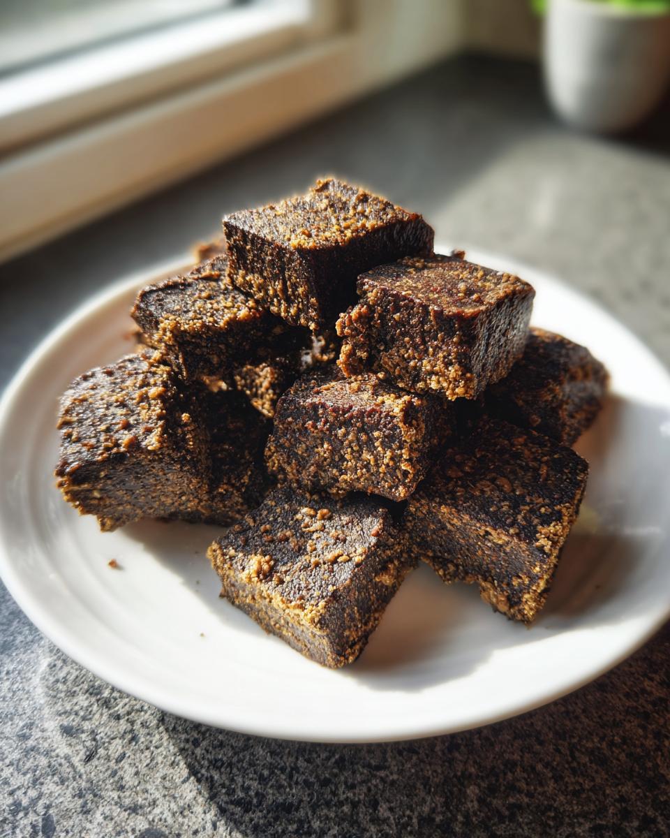 Pile of homemade Chicken Liver Cat Treats on a white plate, ready to be enjoyed.