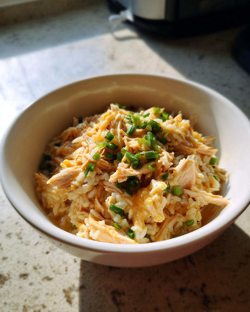 Close-up of a bowl of homemade Chicken & Rice Cat Meal, topped with fresh herbs.