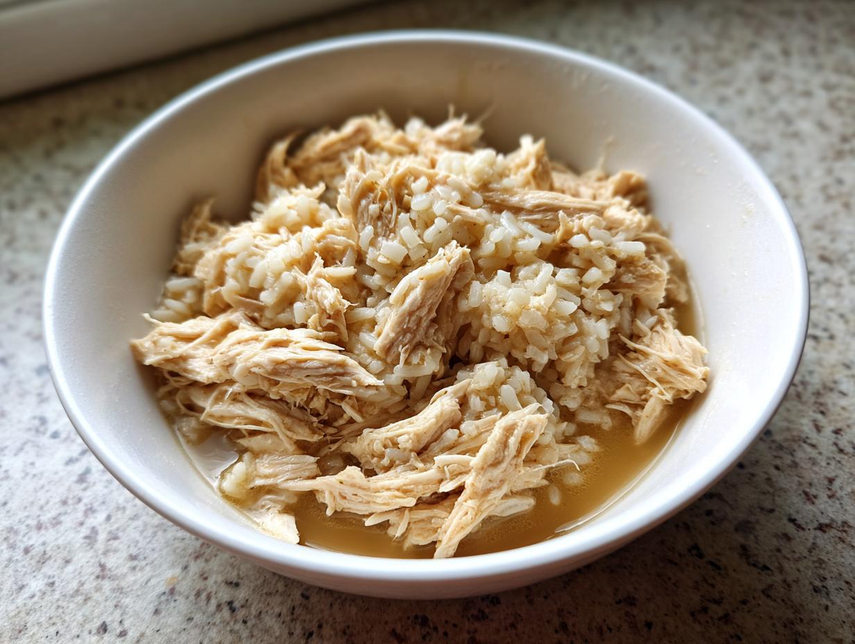 Close-up of a bowl of Chicken & Rice Cat Meal, a healthy and delicious meal for cats.