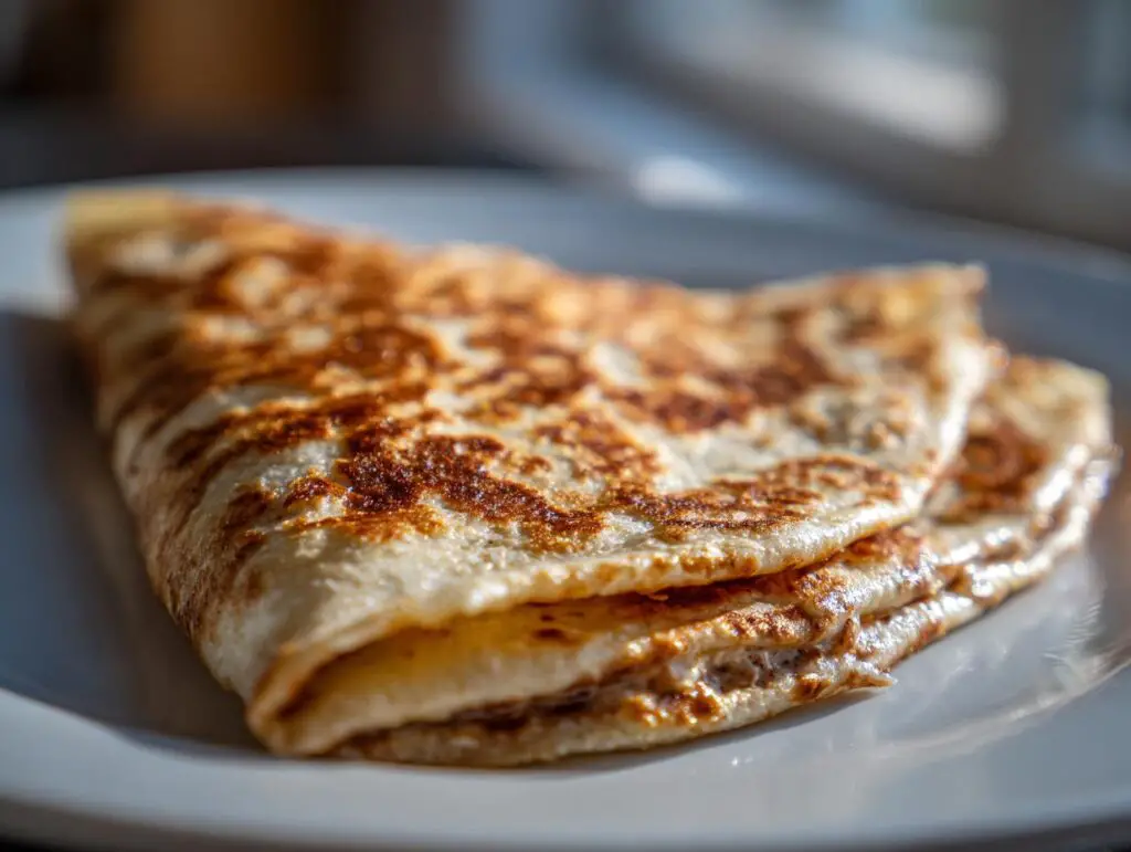 Close-up of a folded Chocolate Crunchy Wrap on a white plate, showing the crispy texture.