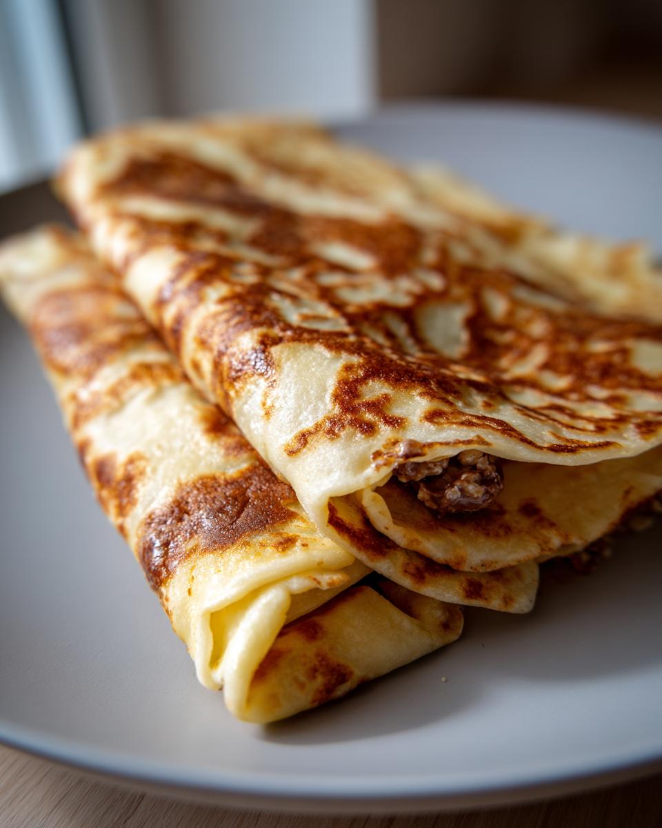 Close-up of golden Chocolate Crunchy Wraps, showing the filling, on a plate.