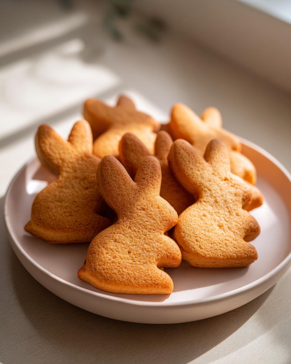 Adorable Easter Bunny-Shaped Cat Treats 9 Close-up of freshly baked Easter Bunny-Shaped Cat Treats on a plate, ready to be enjoyed.