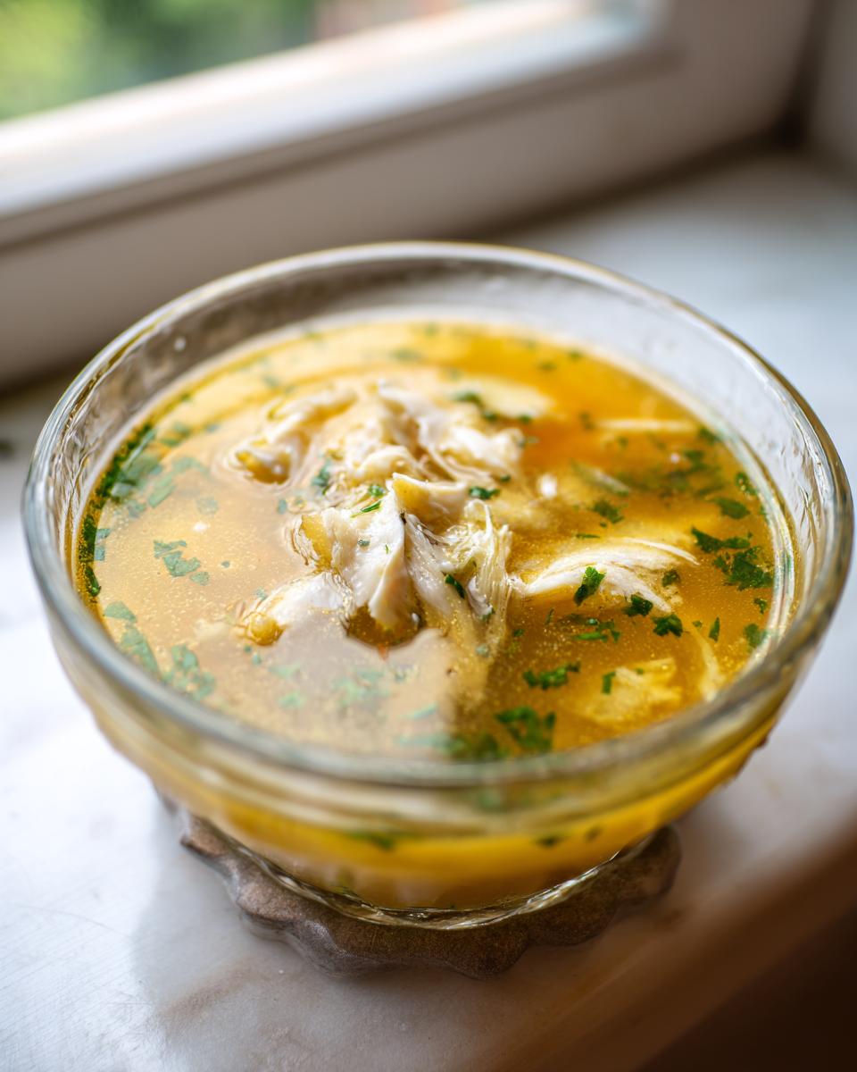 Amazing Fish Broth Cat Recipe: 1 Love Bowl 7 Close-up of a bowl of homemade fish broth for cats, with shredded fish and herbs.