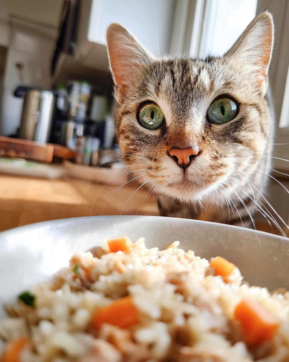 Close-up of a cat looking at a bowl of Fresh Fish Cat Bowl food.