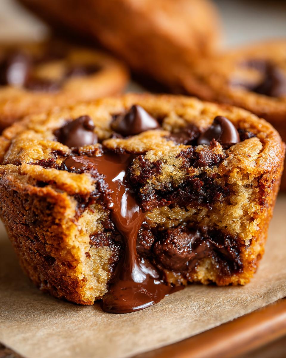 Close-up of a gooey chocolate cookie cup with melted chocolate, part of The Ultimate Gooey Cookie Cup Hack.