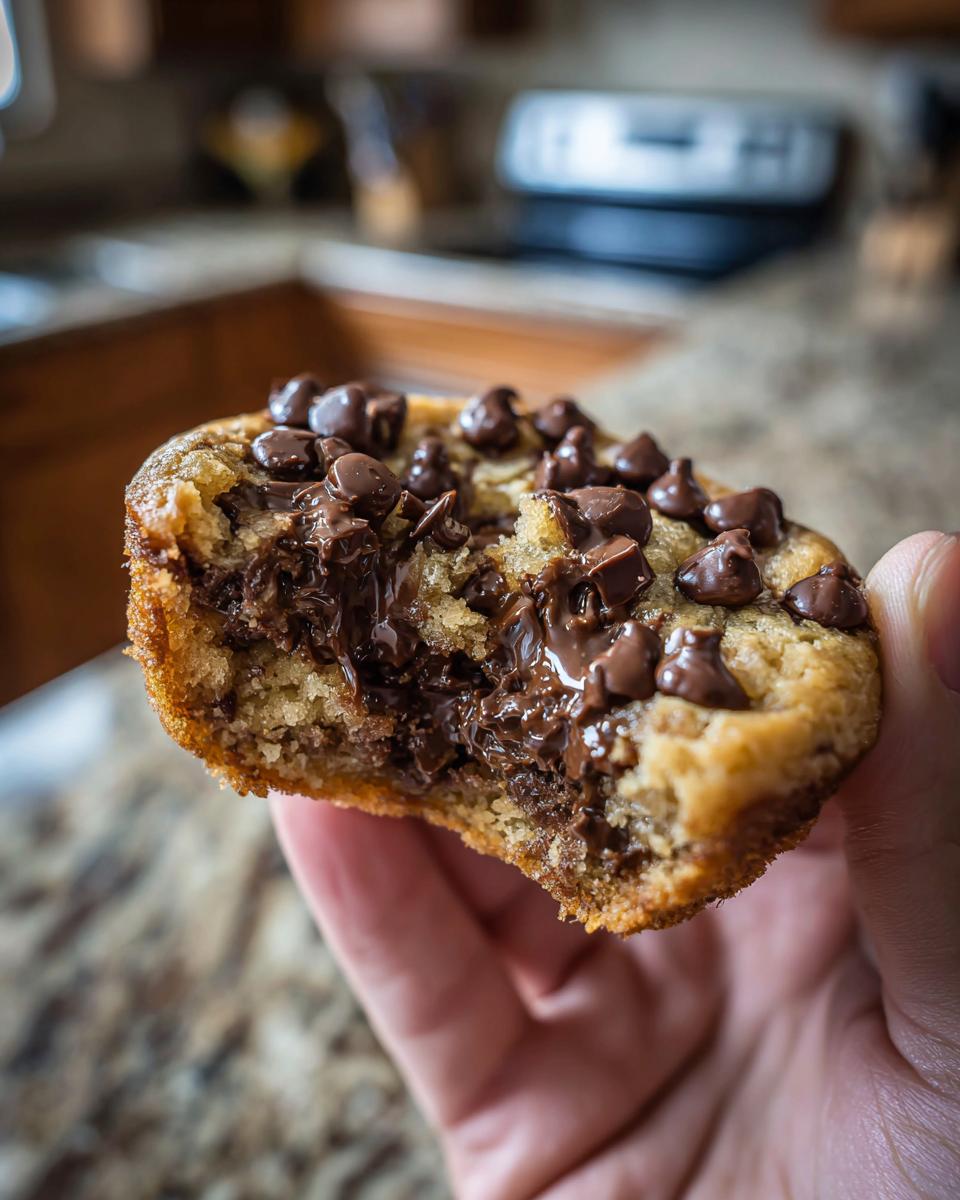 Close-up of a gooey chocolate chip cookie cup, showcasing the Ultimate Gooey Cookie Cup Hack.