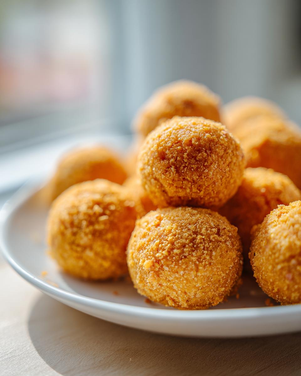Amazing Grain-Free Fish Cat Treats in 10 Min 7 Close-up of a plate with a pile of Grain-Free Fish Cat Treats, round and golden.