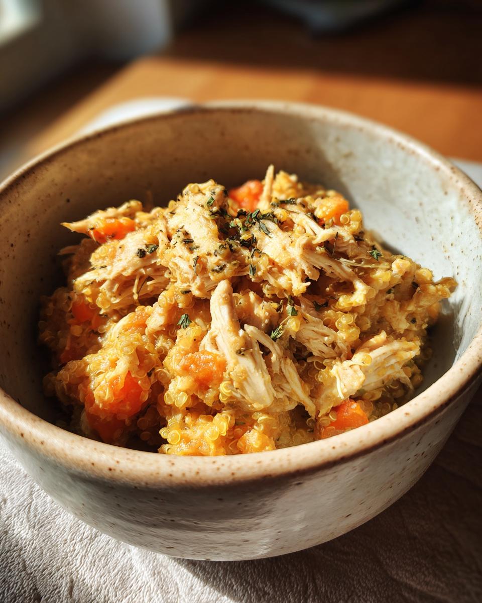 Delicious High-Protein Senior Cat Meal: 1 Recipe 9 Close-up of a bowl filled with a High-Protein Senior Cat Meal, including chicken and quinoa.