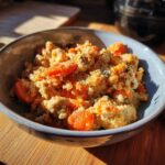 Delicious High-Protein Senior Cat Meal: 1 Recipe 11 Close-up of a bowl of a High-Protein Senior Cat Meal with carrots and quinoa.