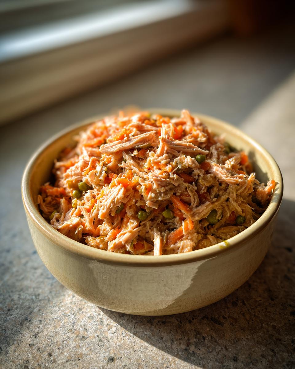 Amazing High-Protein Turkey Cat Food: 1 Hearty Meal 9 A bowl of homemade High-Protein Turkey Cat Food with shredded turkey and vegetables.