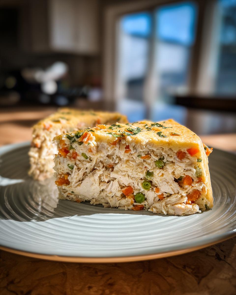 Amazing Homemade Cat Birthday Cake in 15 Mins 9 A slice of homemade cat birthday cake with chicken and vegetables on a plate, ready to serve.