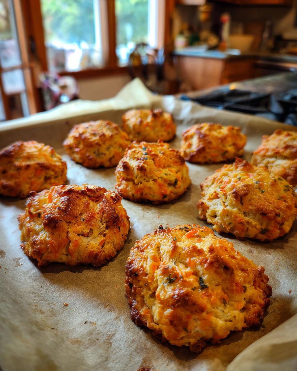 Close-up of freshly baked Homemade Salmon Cat Biscuits on a baking sheet, ready to be enjoyed.