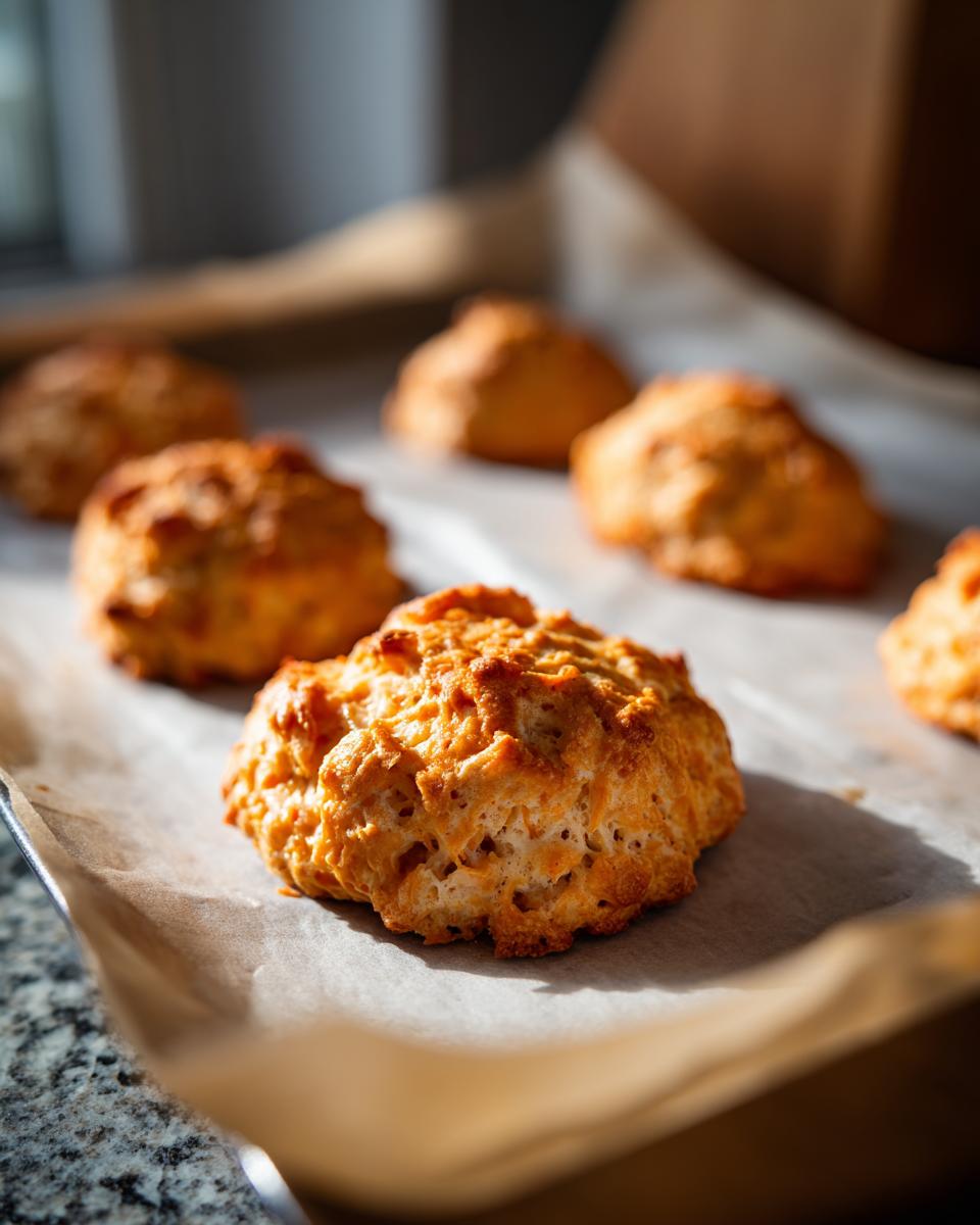 Close-up of freshly baked Homemade Salmon Cat Biscuits on parchment paper, ready to be enjoyed.