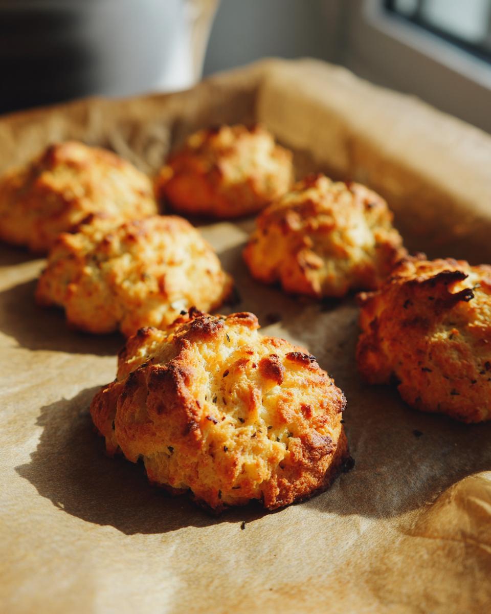 Close-up of freshly baked Homemade Salmon Cat Biscuits on parchment paper.