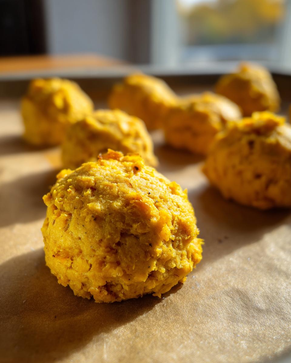 Close-up of freshly baked hypoallergenic cat treats on a baking sheet.