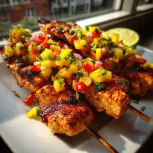 Chili Lime Chicken Skewers with Mango Salsa