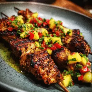 Chili Lime Chicken Skewers with Mango Salsa