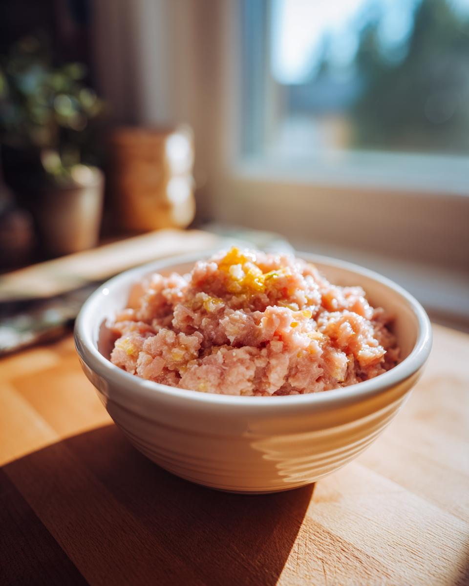 Amazing Raw Protein Cat Meal: 3 Simple Steps 7 Close-up of a bowl filled with a freshly prepared Raw Protein Cat Meal.