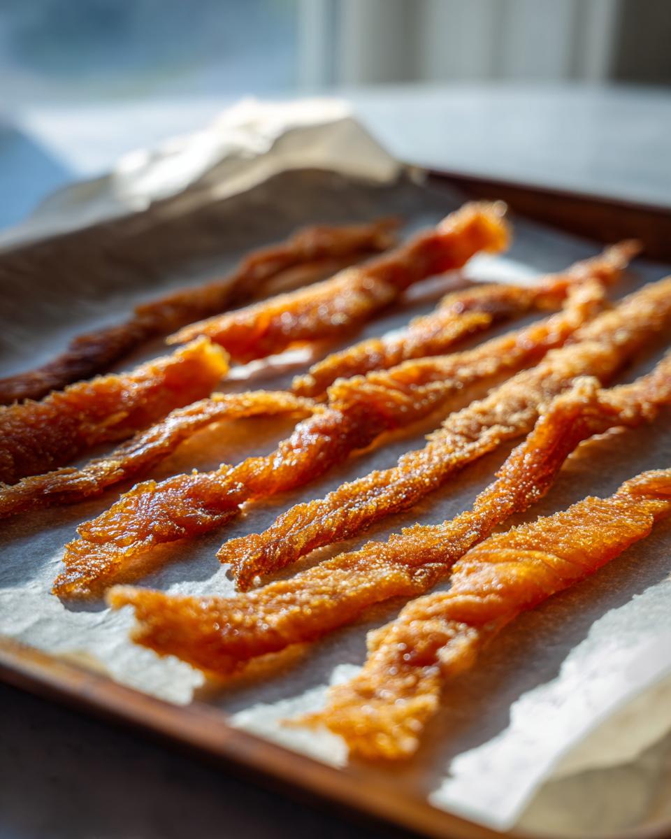 Amazing Salmon Skin Cat Treats: 1 Ingredient Joy 7 Close-up of crispy Salmon Skin Cat Treats on a baking sheet, ready to be enjoyed by your cat.