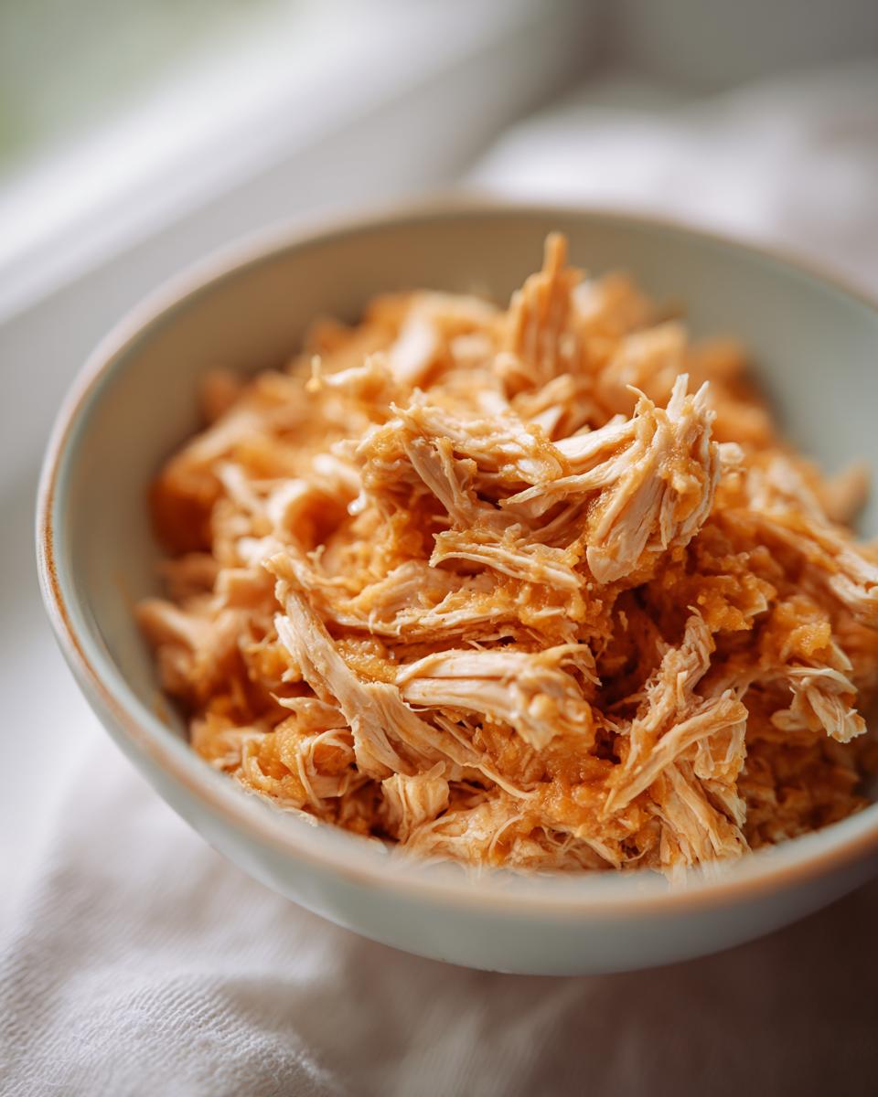 Gentle Sensitive Stomach Cat Meal: 1 Worry-Free Recipe 7 Close-up of shredded chicken in a bowl, perfect for a Sensitive Stomach Cat Meal.