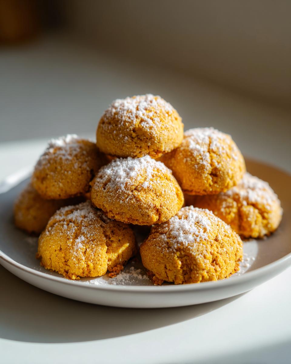 Soft Pumpkin Cat Treats: 1 Simple Recipe 7 A plate of homemade Soft Pumpkin Cat Treats dusted with powdered sugar, ready to be enjoyed.