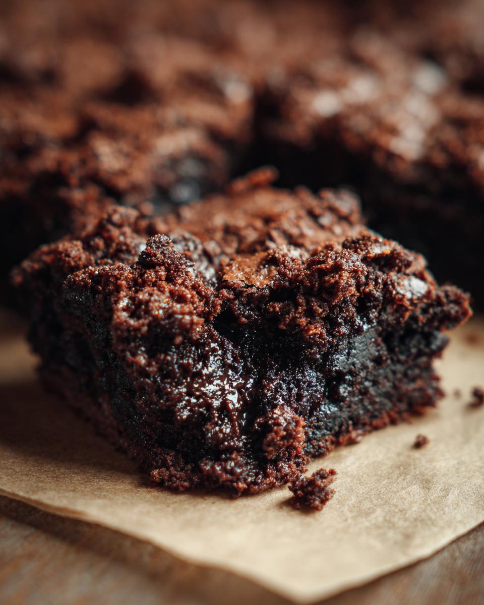 Close-up of a slice of Southern Chocolate Cobbler on parchment paper, showing the rich, chocolatey texture.